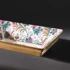 Lavabo en terre cuite moulée à la main avec des décorations colorées fabriquées en Italie - Aulente Viadurini