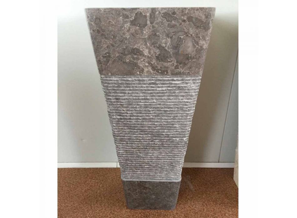 Lavabo gris sur pied en pierre de taffy, pièce unique Viadurini