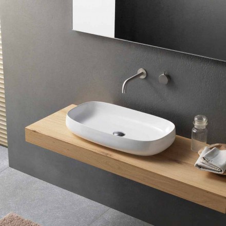 Lavabo à poser en céramique blanche de design moderne fabriqué en Italie - Tune1 Viadurini