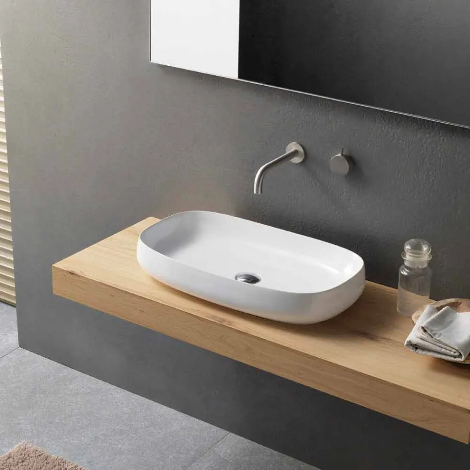 Lavabo à poser en céramique blanche de design moderne fabriqué en Italie - Tune1 Viadurini