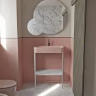 Lavabo en céramique avec structure sur pied avec étagère Made in Italy - Graffa Viadurini