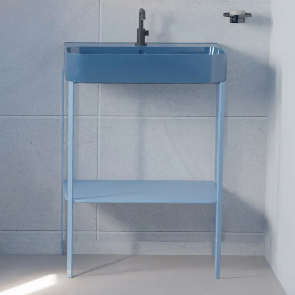 Lavabo en céramique avec structure sur pied avec étagère Made in Italy - Graffa Viadurini