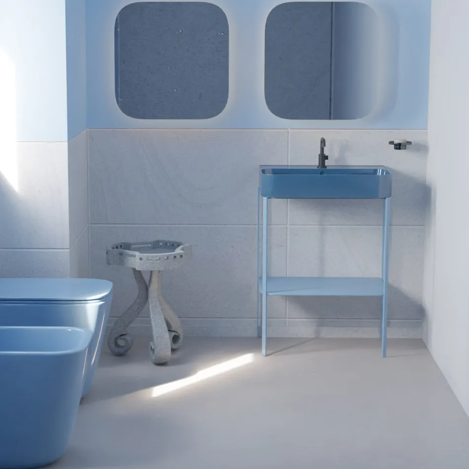 Lavabo en céramique avec structure sur pied avec étagère Made in Italy - Graffa Viadurini