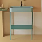 Lavabo en céramique avec structure sur pied avec étagère Made in Italy - Graffa Viadurini