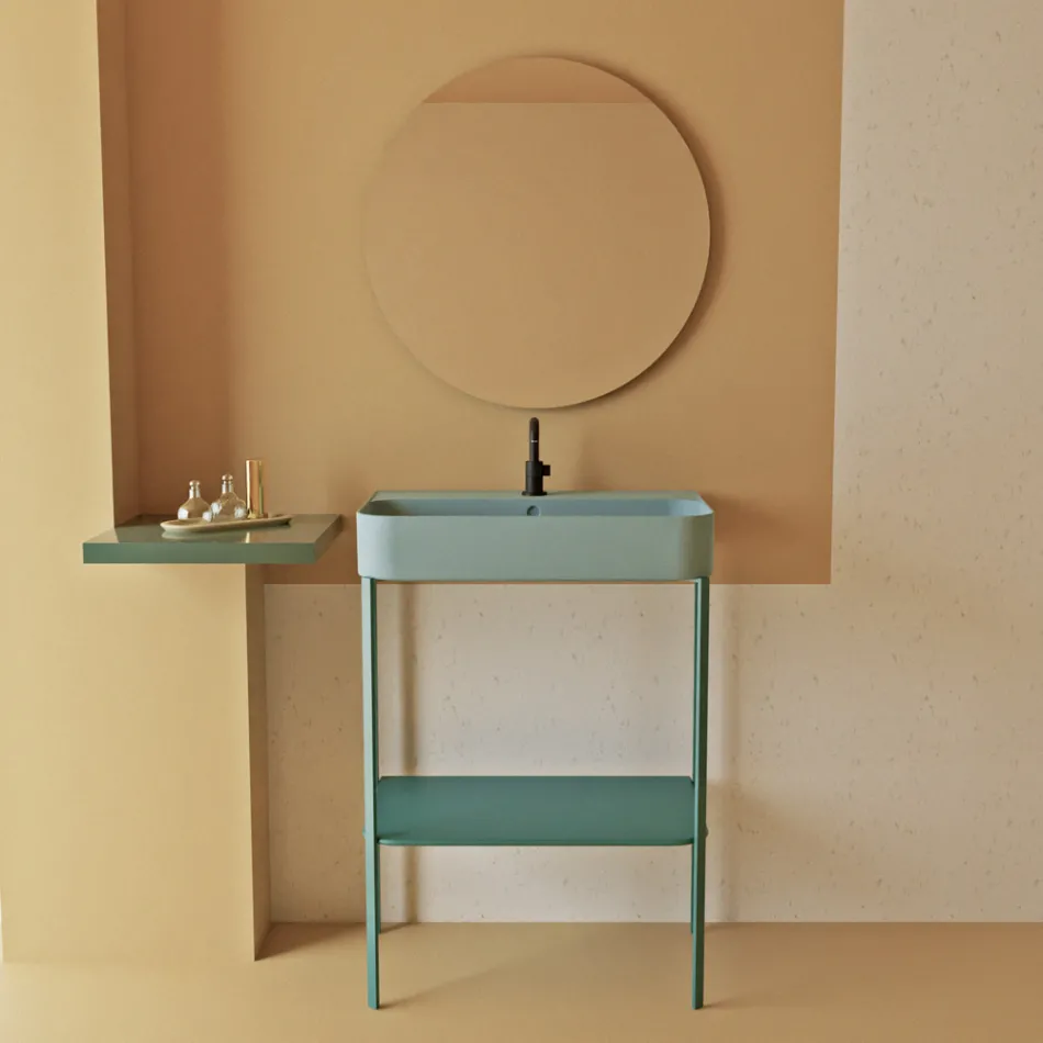 Lavabo en céramique avec structure sur pied avec étagère Made in Italy - Graffa Viadurini
