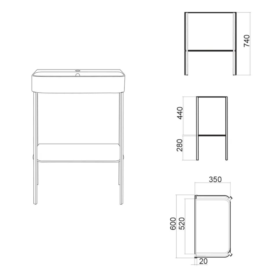 Lavabo en céramique avec structure sur pied avec étagère Made in Italy - Graffa Viadurini