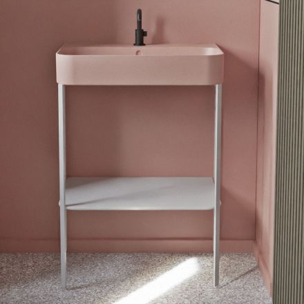 Lavabo en céramique avec structure sur pied avec étagère Made in Italy - Graffa Viadurini