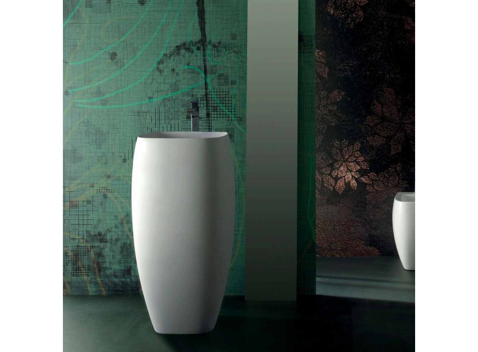 Lavabo sur pied en céramique au design moderne Gaiola, fabriqué en Italie Viadurini