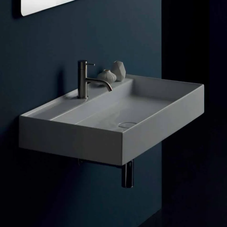 Lavabo en céramique suspendu de conception moderne Soleil 80x45 cm, fabriqué en Italie Viadurini