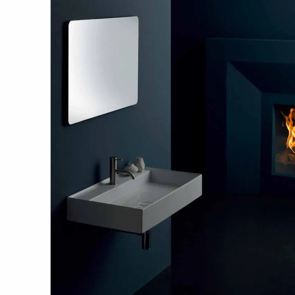 Lavabo en céramique suspendu de conception moderne Soleil 80x45 cm, fabriqué en Italie Viadurini