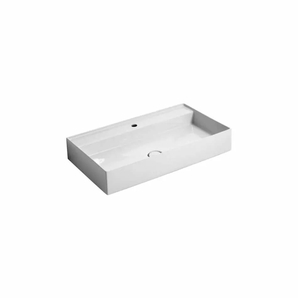 Lavabo en céramique suspendu de conception moderne Soleil 80x45 cm, fabriqué en Italie Viadurini