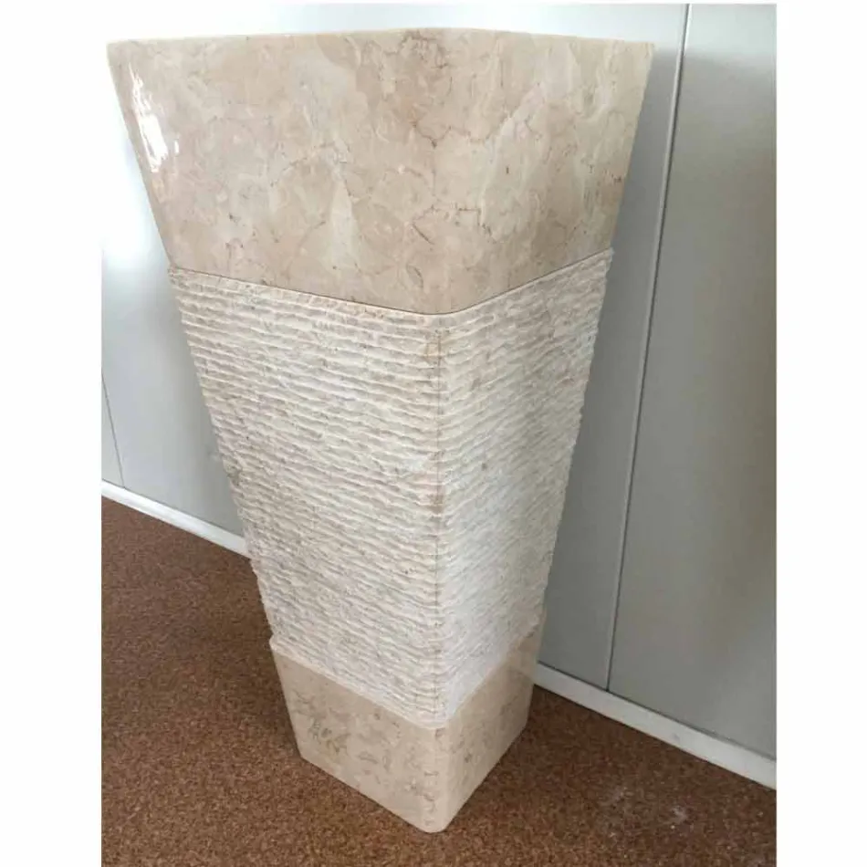 Lavabo en pierre naturelle, colonne Robin, monobloc blanc Viadurini