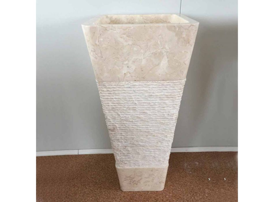 Lavabo en pierre naturelle, colonne Robin, monobloc blanc Viadurini