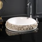 Lavabo en porcelaine avec pétales appliqués à la main Made in Italy - Amarone Viadurini