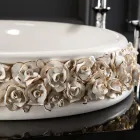 Lavabo en porcelaine avec pétales appliqués à la main Made in Italy - Amarone Viadurini