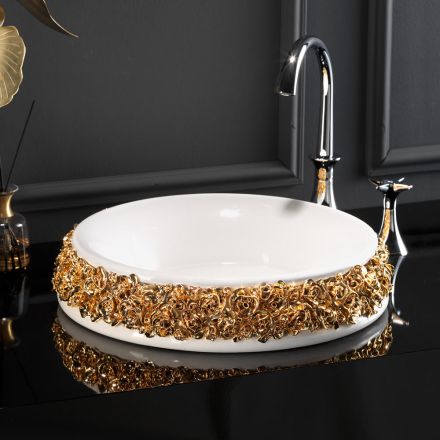 Lavabo en porcelaine avec pétales appliqués à la main Made in Italy - Amarone Viadurini