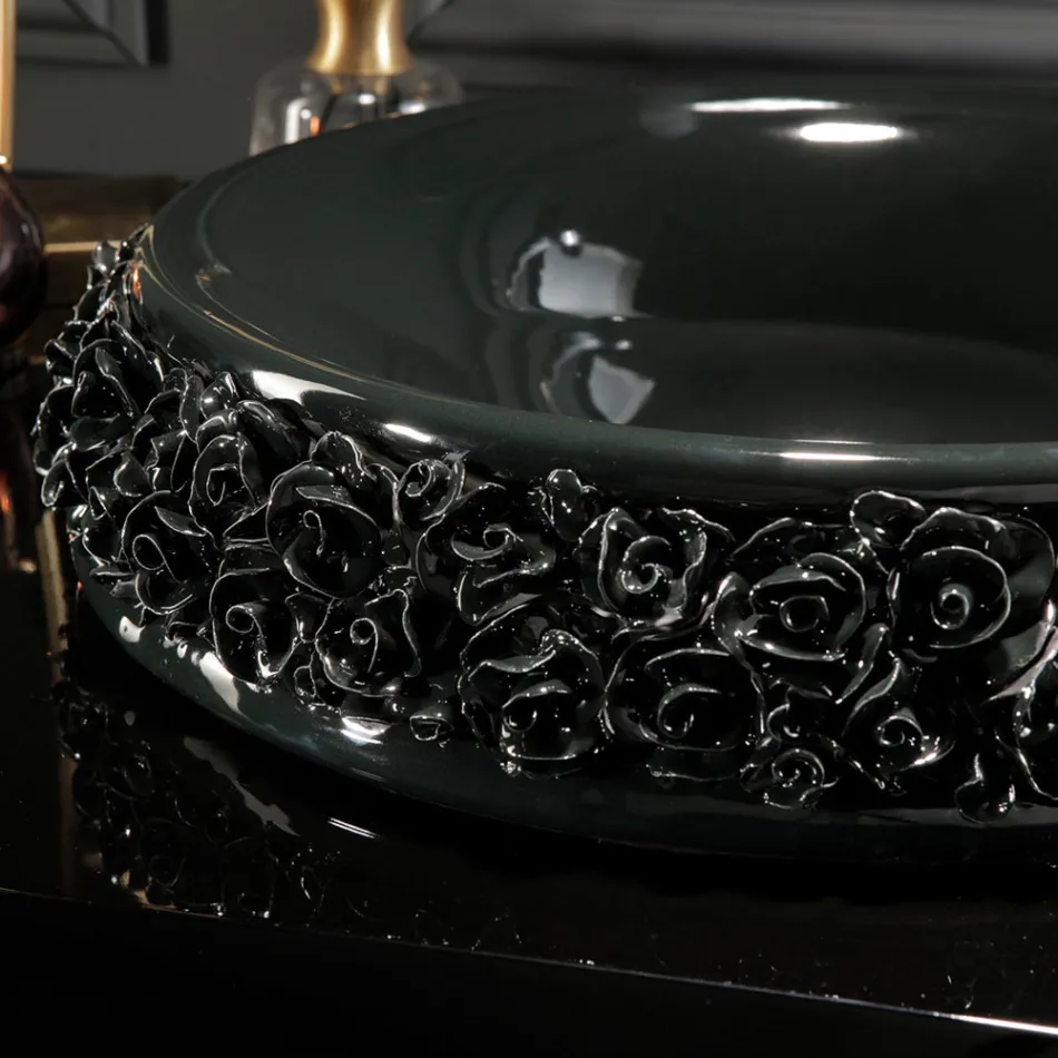 Lavabo en porcelaine avec pétales appliqués à la main Made in Italy - Amarone Viadurini