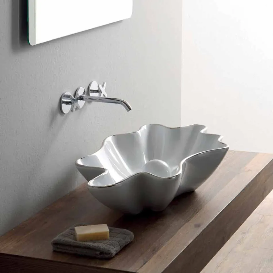 Lavabo à poser en céramique moderne blanc fabriqué en Italie Rayan Viadurini