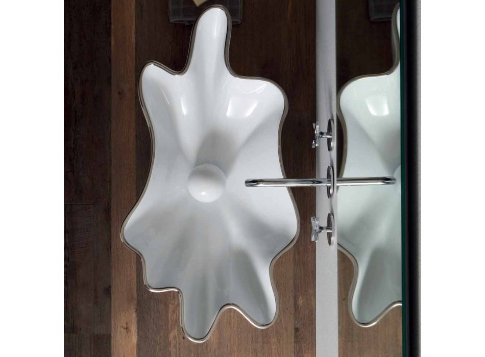 Lavabo à poser en céramique moderne blanc fabriqué en Italie Rayan Viadurini