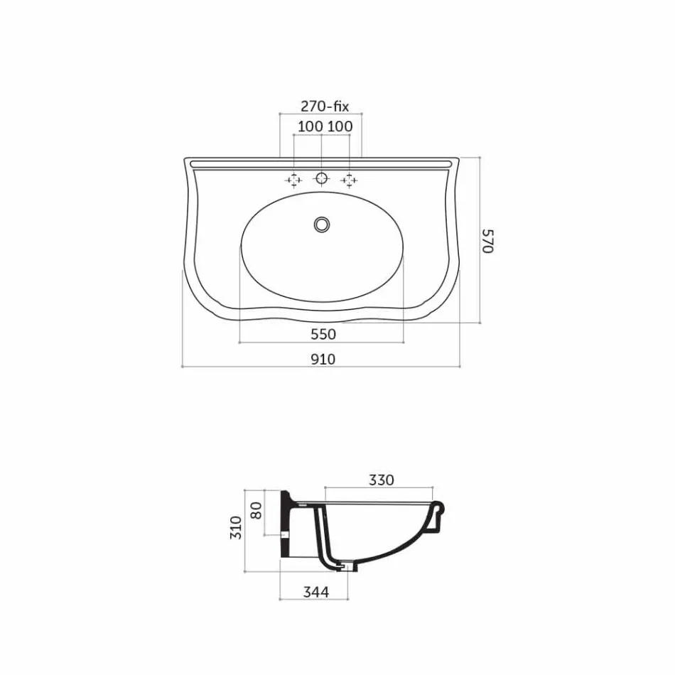 Lavabo mural moderne avec ou sans pieds, L90 cm en céramique Avise Viadurini