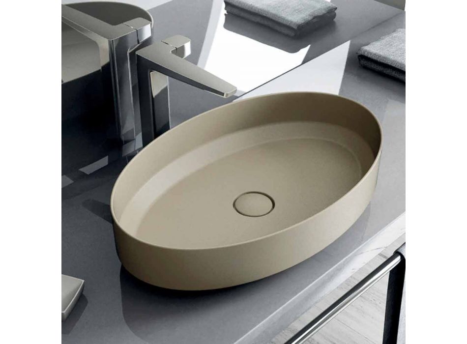 Vasque à poser en céramique ovale fabriquée en Italie, Yoel Viadurini