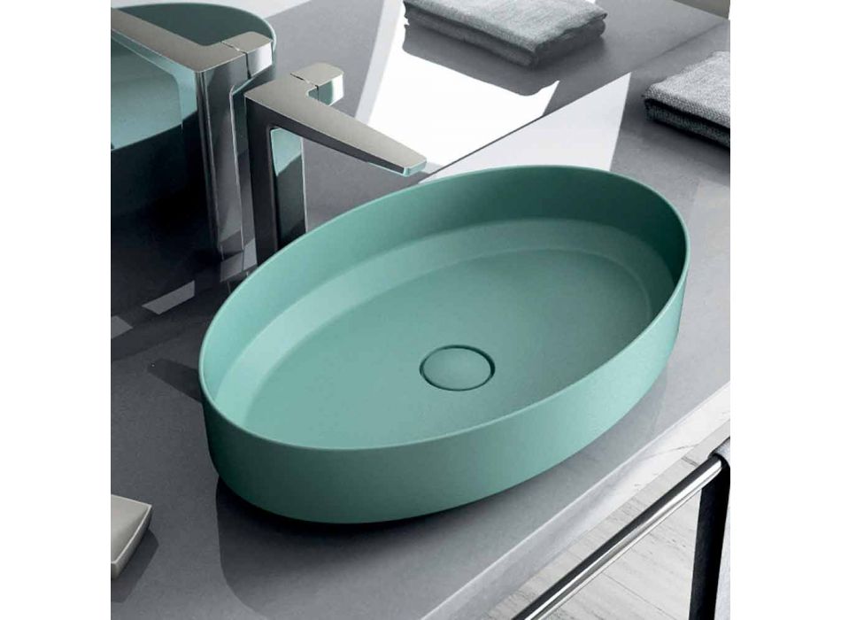Vasque à poser en céramique ovale fabriquée en Italie, Yoel Viadurini