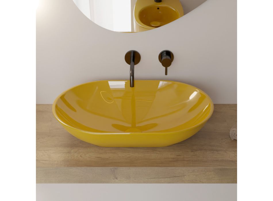Vasque à poser ovale en céramique brillante L 58 cm Made in Italy - Nelly Viadurini