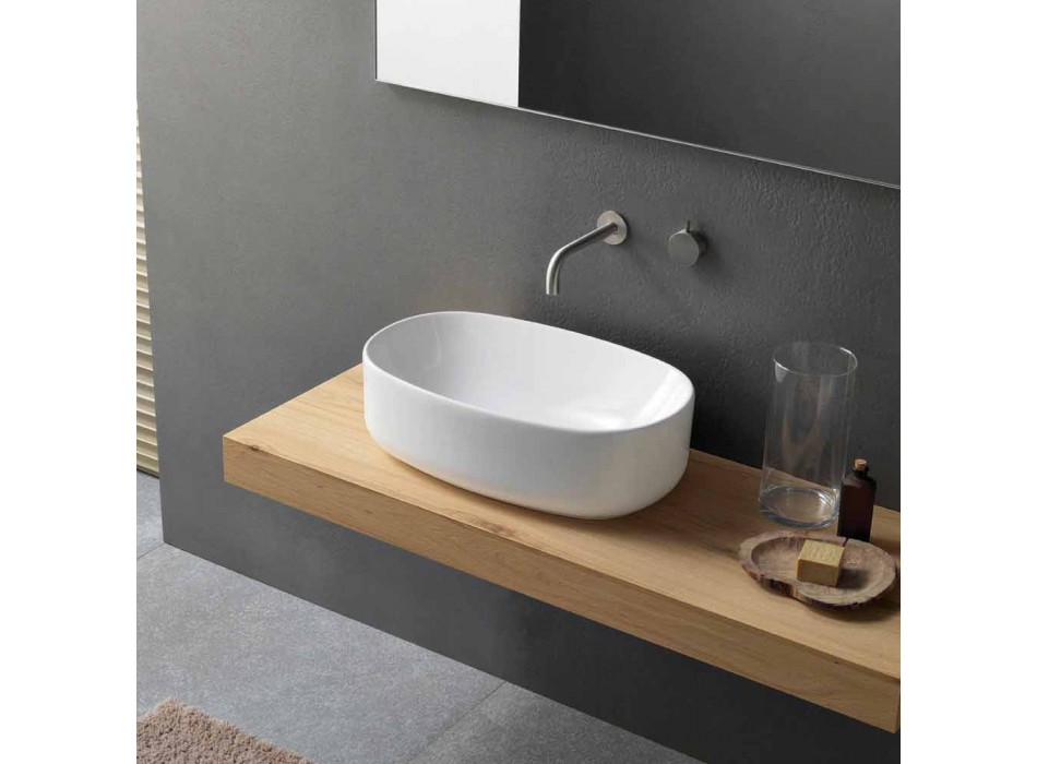 Vasque à poser ovale moderne et design en céramique blanche - Ventori1 Viadurini