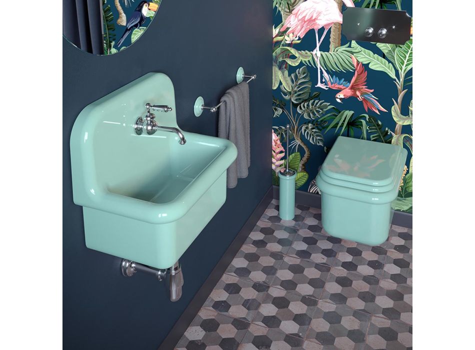 Lavabo pour meubler la salle de bain en céramique unicolore vert d'eau - Jasmin Viadurini