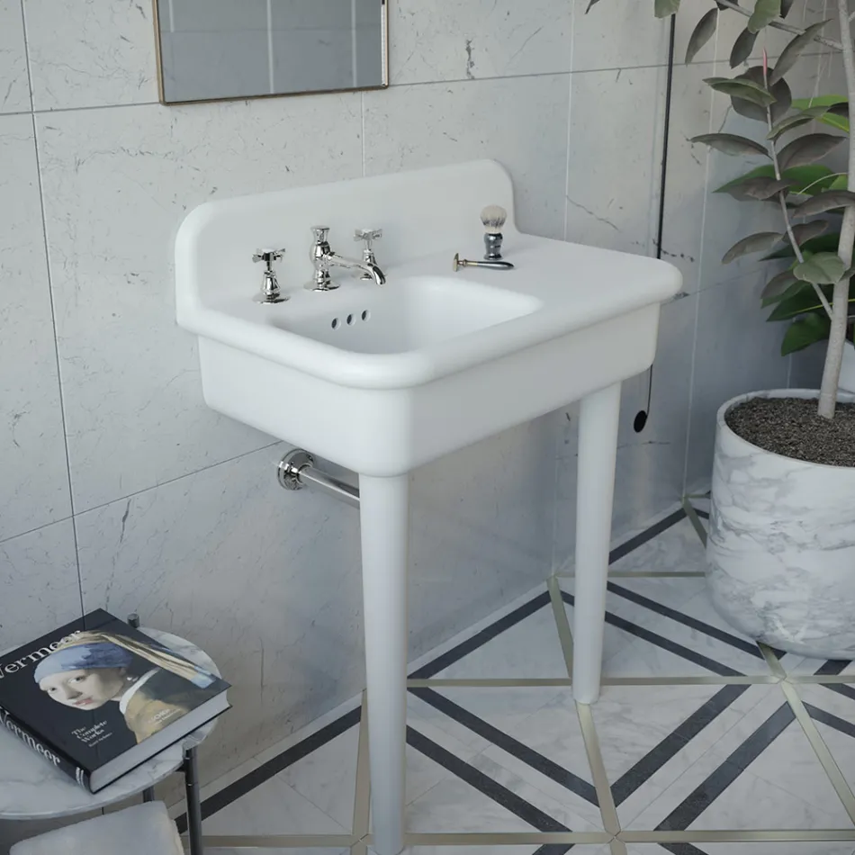 Lavabo de salle de bain asymétrique en céramique avec repose-objet - Giusy Viadurini