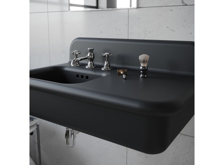 Lavabo de salle de bain asymétrique en céramique avec repose-objet - Giusy Viadurini