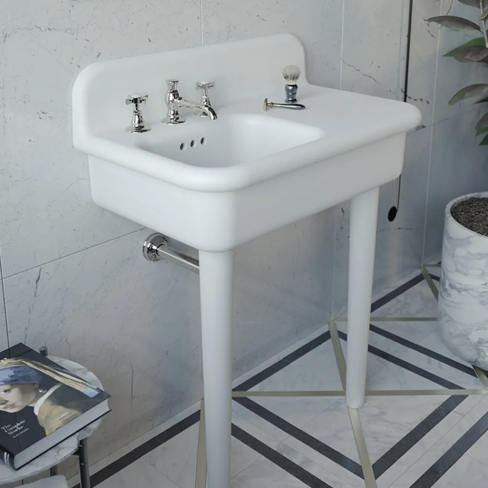 Lavabo de salle de bain asymétrique en céramique avec repose-objet - Giusy Viadurini