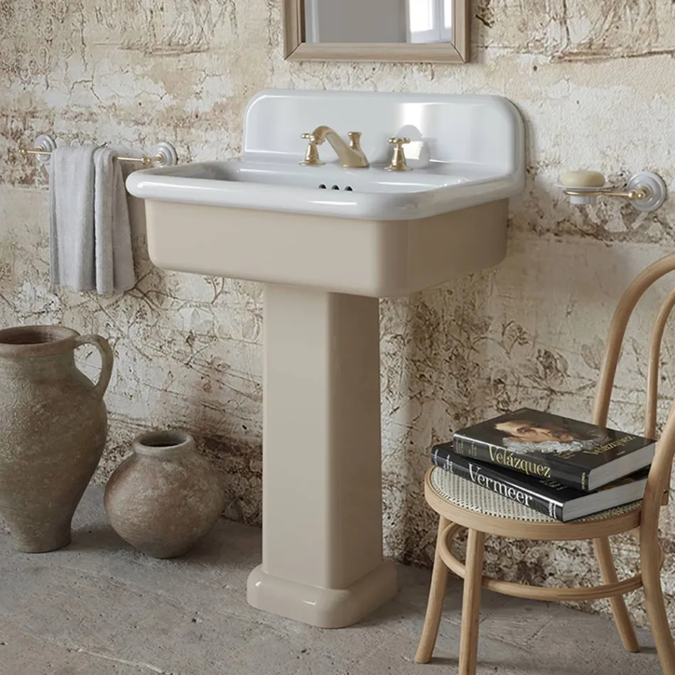 Lavabo de salle de bain rectangulaire en céramique avec piédestal - Noah Viadurini
