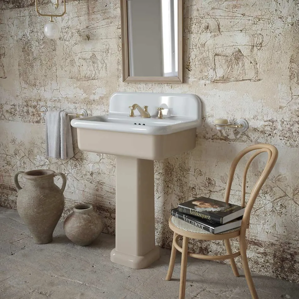 Lavabo de salle de bain rectangulaire en céramique avec piédestal - Noah Viadurini