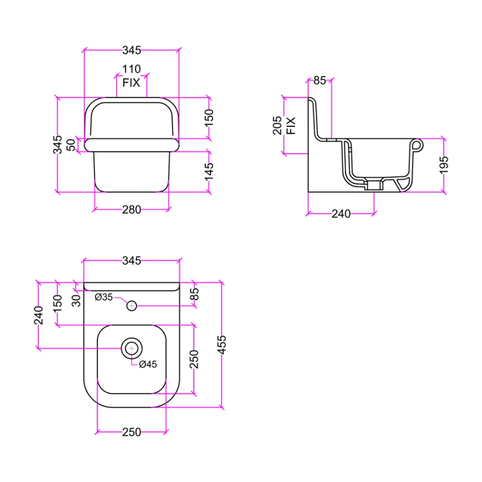 Lavabo de Salle de Bain Rectangulaire Suspendu en Céramique - Elodie Viadurini