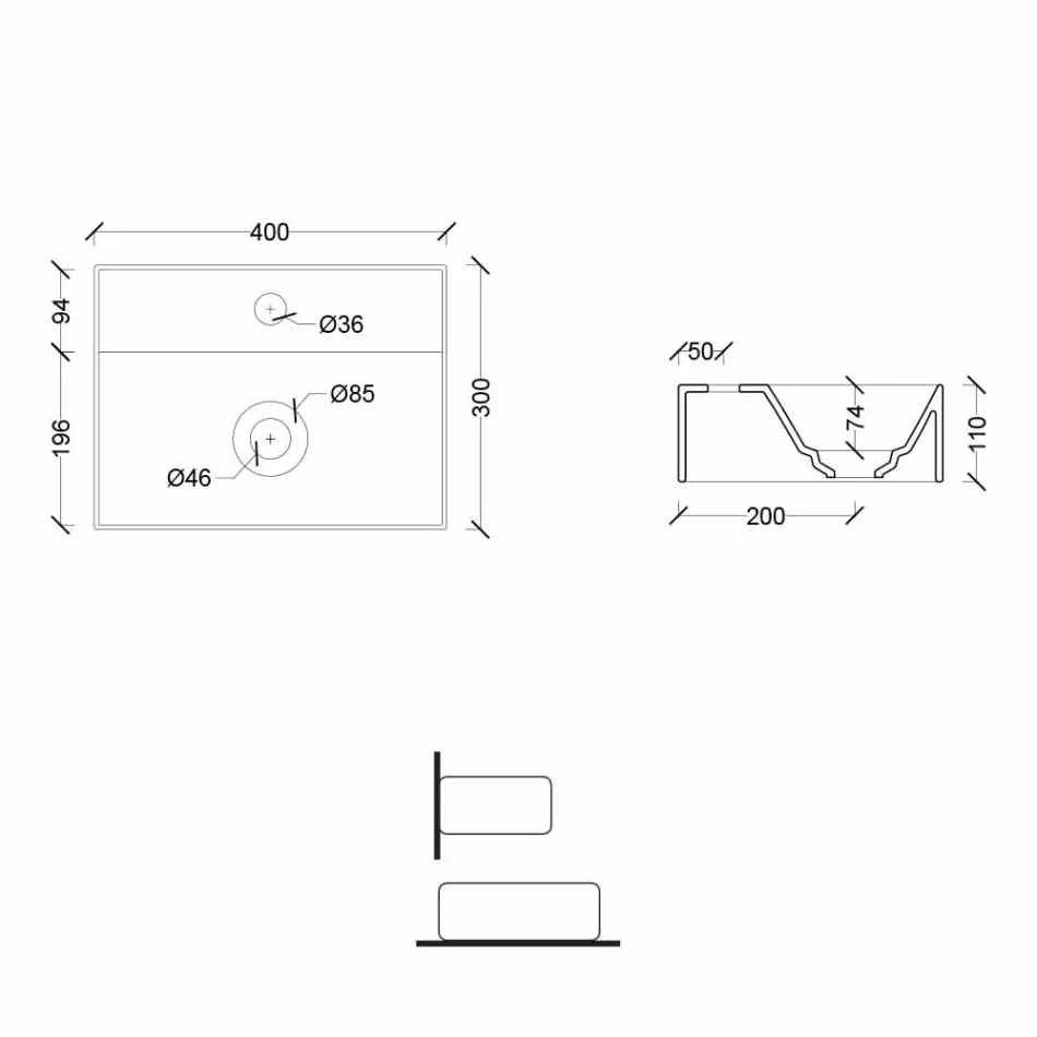 Lavabo en céramique de conception moderne carrée ou rectangulaire fabriqué en Italie - Loi Viadurini