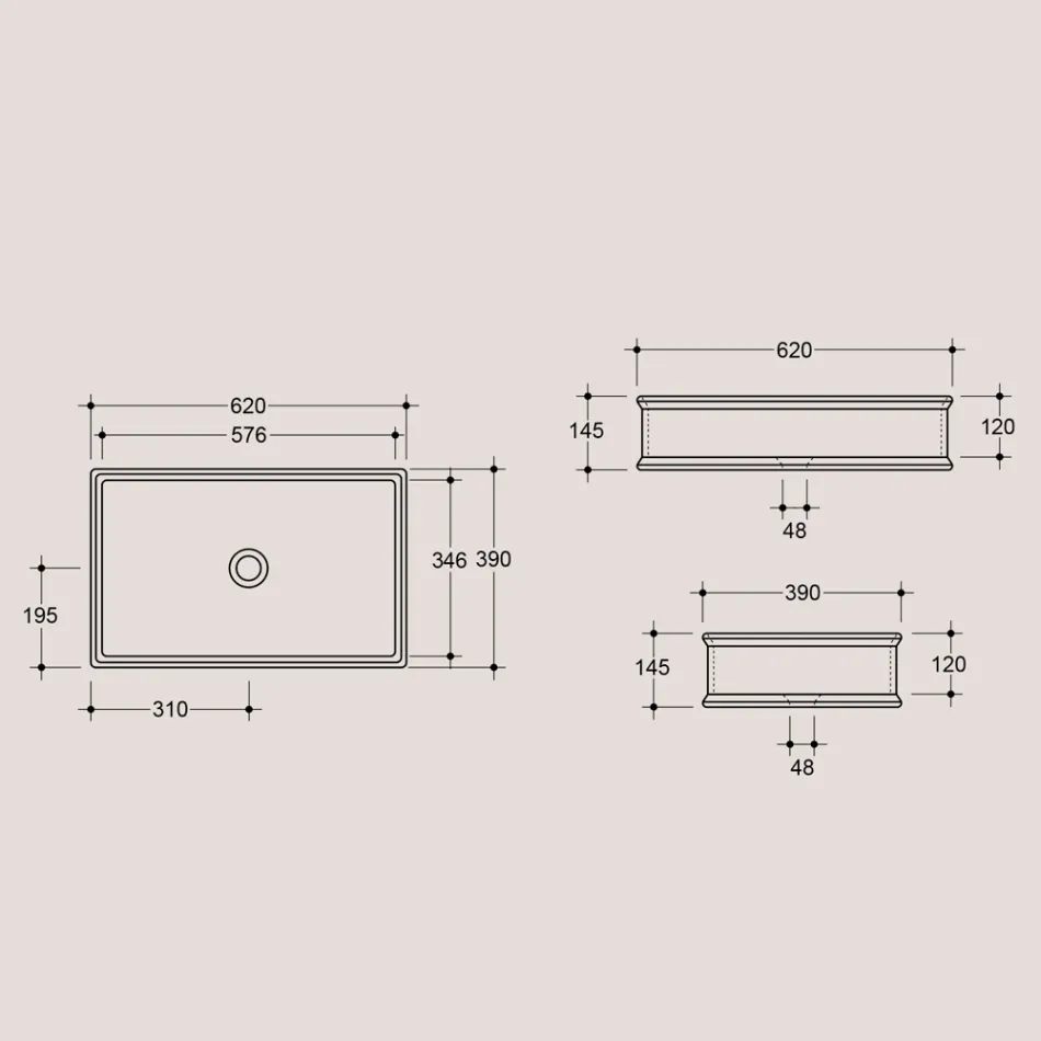 Lavabo à poser rectangulaire en céramique polie Made in Italy - Debora Viadurini
