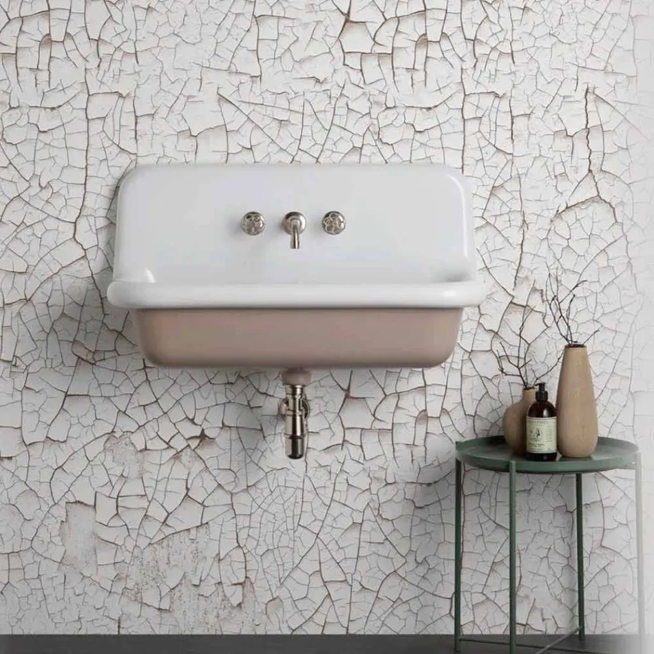 Lavabo rectangulaire mural en céramique genre vintage Henry Viadurini