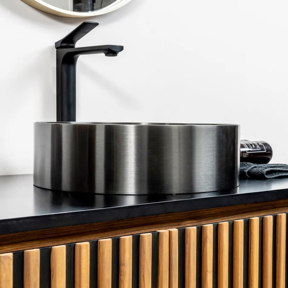 Vasque à poser ronde en acier inoxydable en différentes finitions - Fiordaliso Viadurini