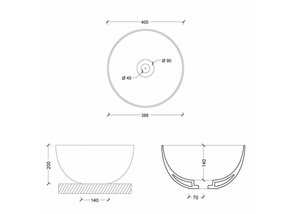 Vasque à poser en céramique ronde design moderne Star Round 40 cm Viadurini