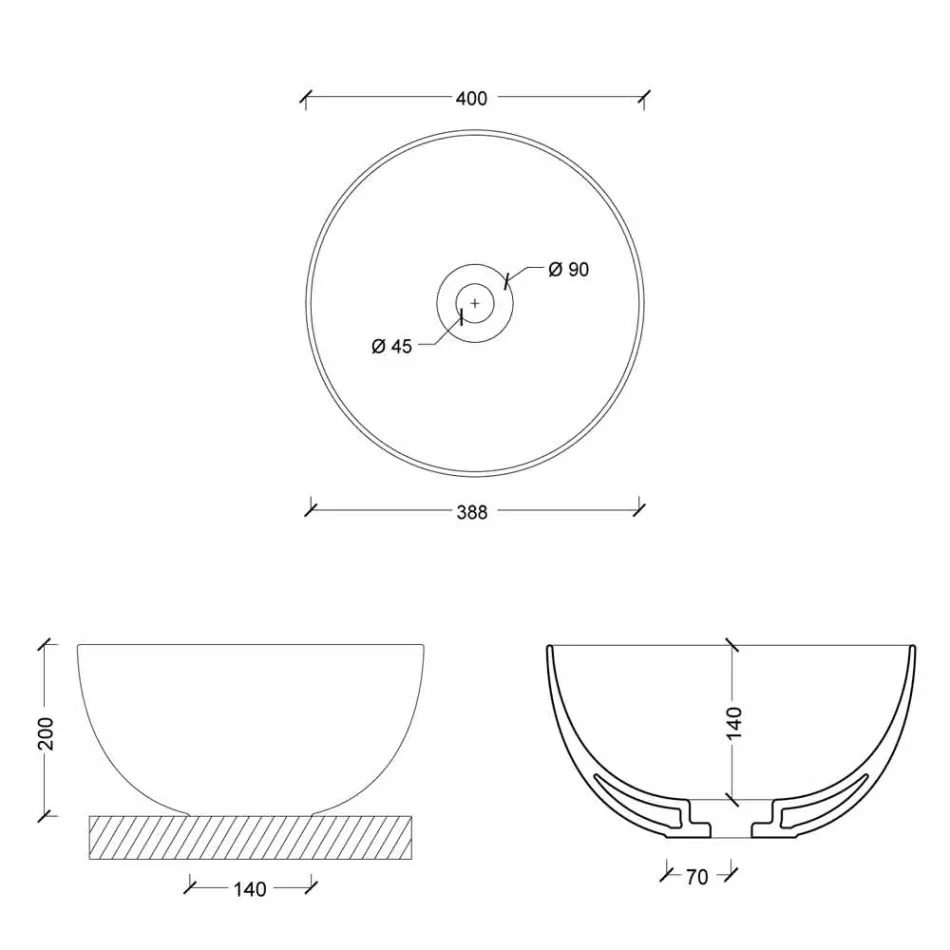 Vasque à poser en céramique ronde design moderne Star Round 40 cm Viadurini