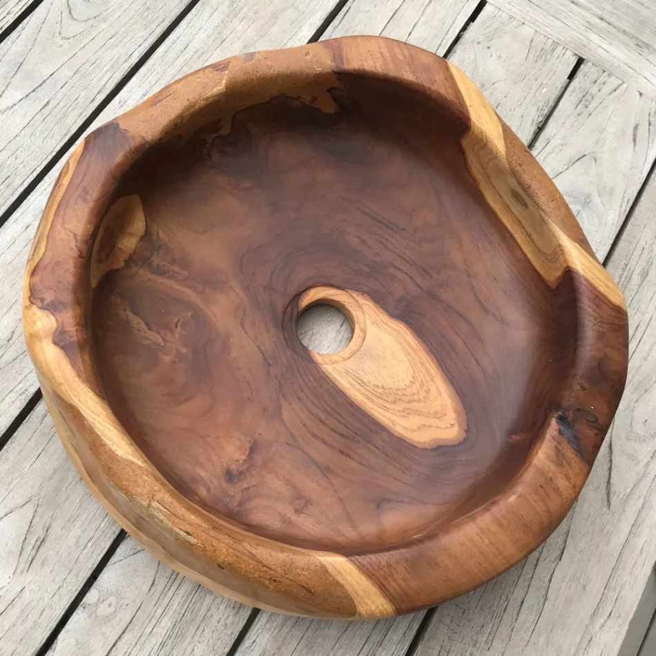 Lavabo à poser moderne en teck naturel poli naturel - Zino Viadurini