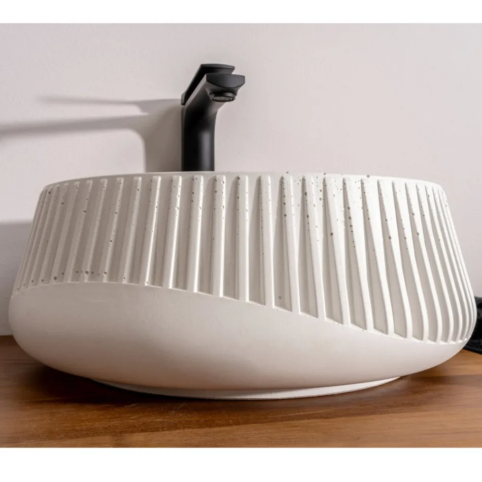 Vasque à poser ronde en ciment et résine - Ibisco Viadurini