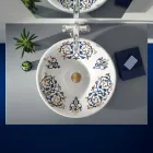 Lavabo semi-encastré avec décorations Bleu Cobalt et Or ou Or Fabriqué en Italie - Capatosta Viadurini