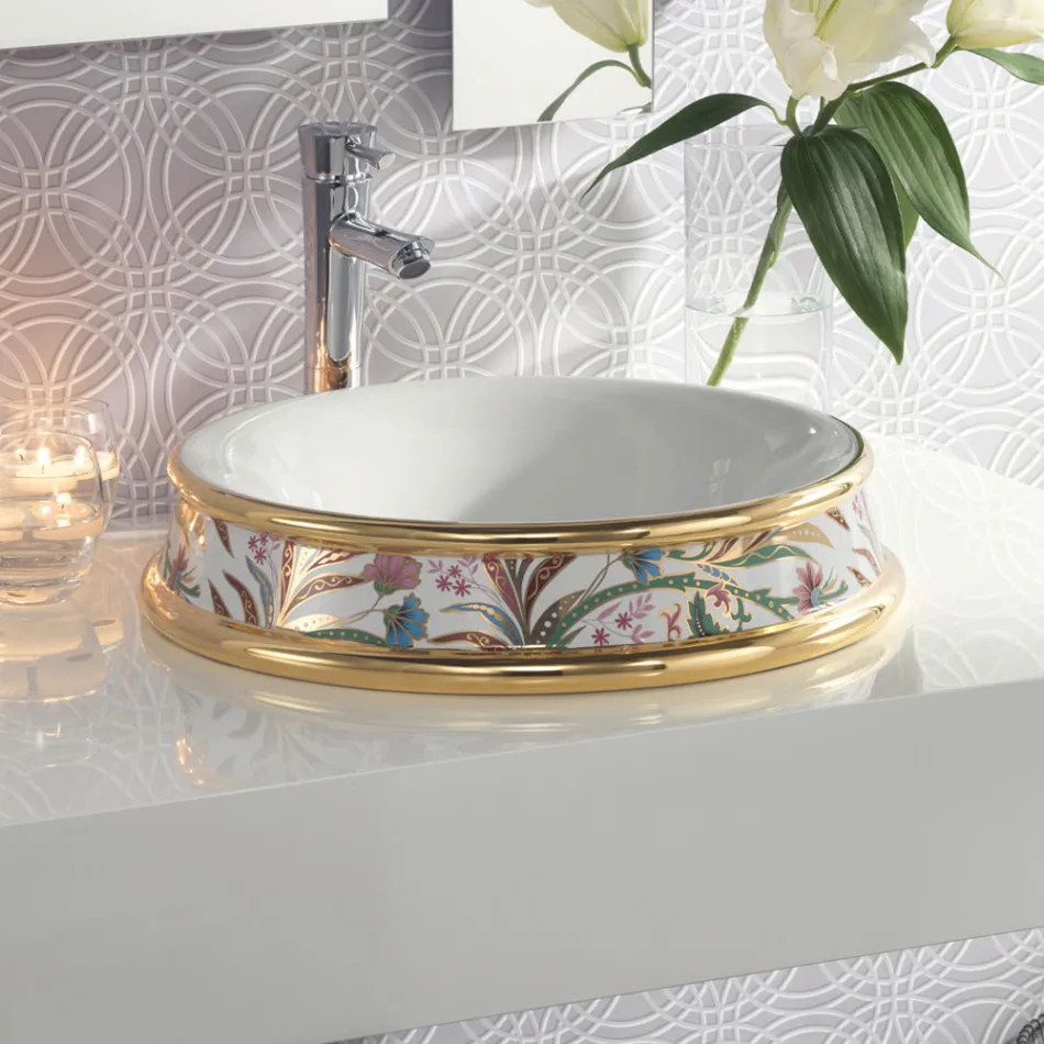 Lavabo semi-encastré en différentes finitions en Fire Clay Made in Italy - Erasmo Viadurini