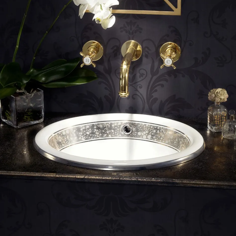 Lavabo semi-encastré en Fire Clay avec bande en différentes finitions - Botticino Viadurini