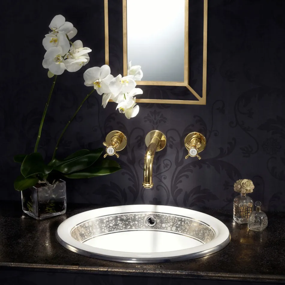 Lavabo semi-encastré en Fire Clay avec bande en différentes finitions - Botticino Viadurini