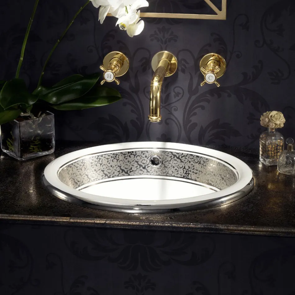 Lavabo semi-encastré en Fire Clay avec bande en différentes finitions - Botticino Viadurini