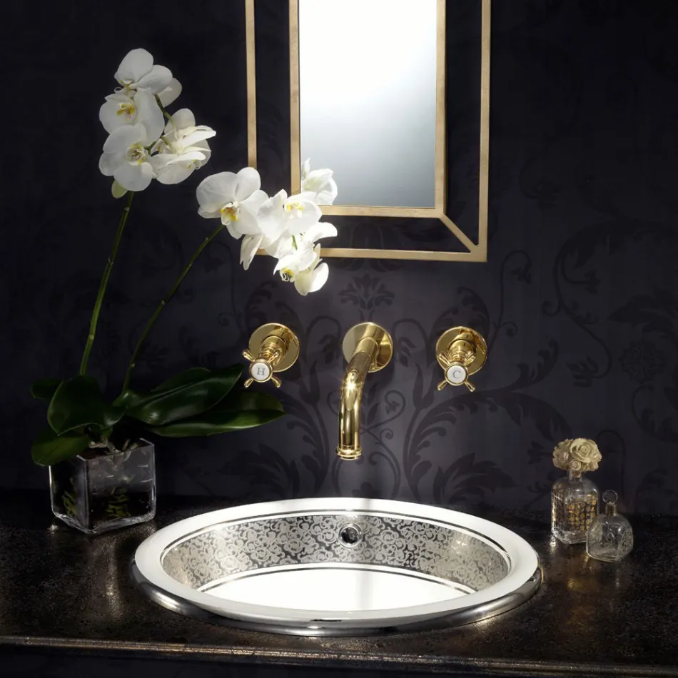 Lavabo semi-encastré en Fire Clay avec bande en différentes finitions - Botticino Viadurini