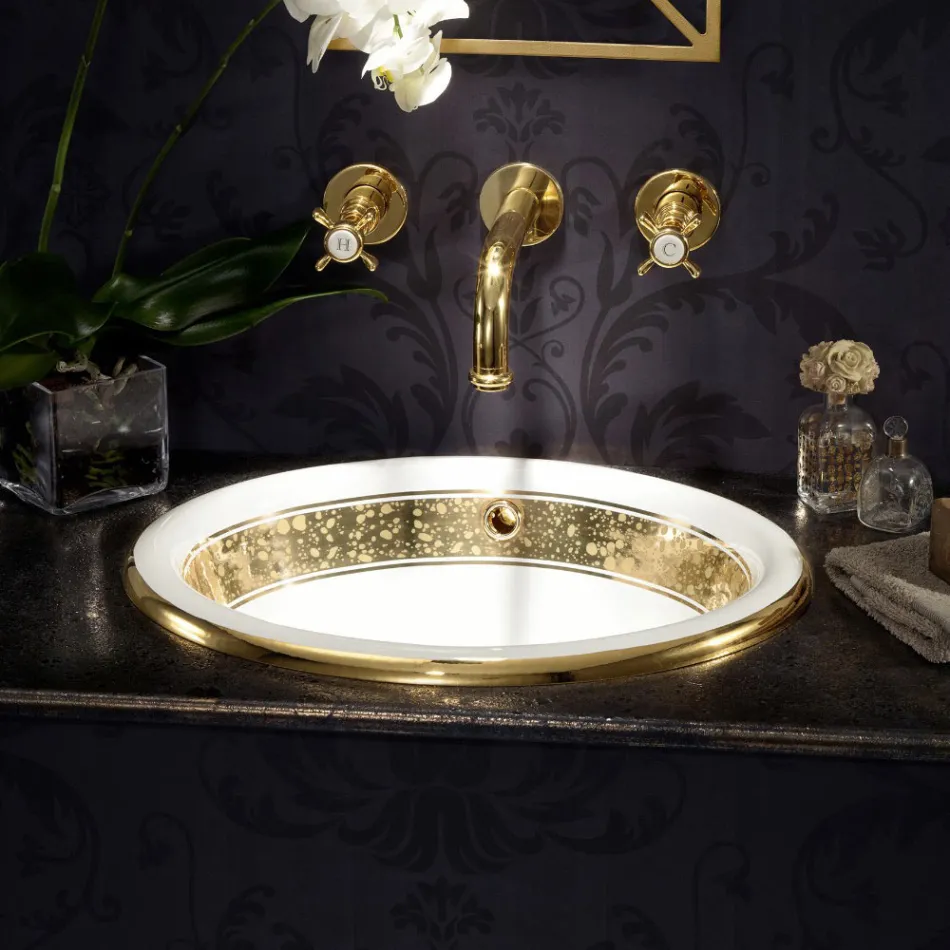 Lavabo semi-encastré en Fire Clay avec bande en différentes finitions - Botticino Viadurini